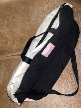 Victoria's Secret Black and White Canvas Tote with Pink Logo Patch